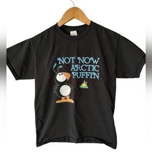 Hanes Elf Not Now Arctic Puffin Short Sleeve T-Shirt Size Youth Large